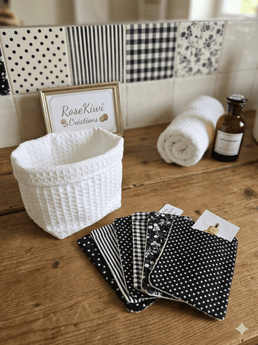 Maxi cotons lavables XXL exfoliants et panier assorti en nid d'abeille - lot de 6 – bio Oeko-Tex